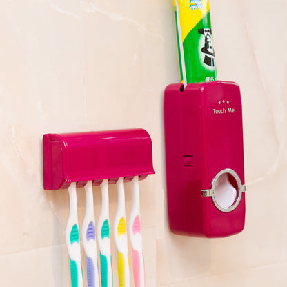 Wall Mounted Toothpaste Dispenser Holder With 5 pcs Toothbrush Holder