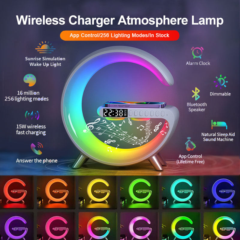 G-Shaped LED Atmosphere Lamp With Bluetooth Speake & Wireless Charger