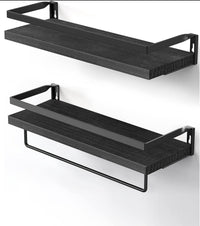 2 Pack Wall Decor Wood Rustic Floating Shelves with Towel Bar