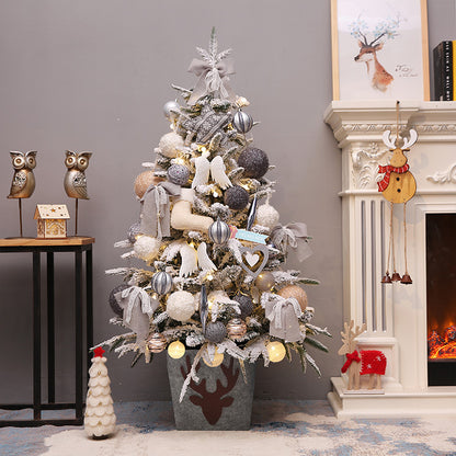 Snow Flocked Artificial Christmas Tree, Pre-Decorated Hinged Decorated Trees, with Star Ornaments Eco-Friendly Xmas Tree