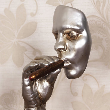 Retro Meditators Abstract Sculpture Man Smoking Cigar Creative Face Statue Character Resin Figurine Artwork Home Decorations