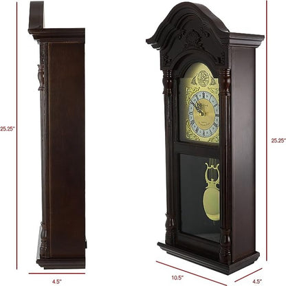 Bedford Clock 25.5" Antique Mahogany Cherry Oak Chiming Wall Clock with Roman Numerals