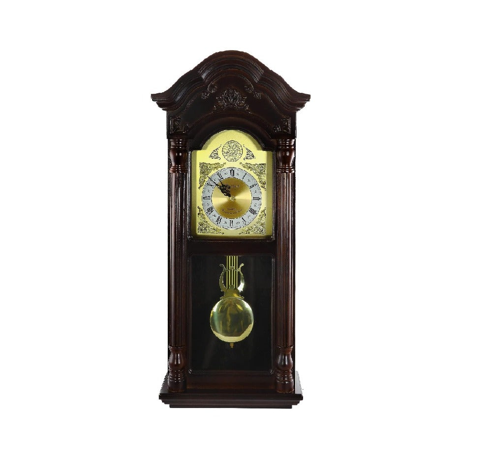 Bedford Clock 25.5" Antique Mahogany Cherry Oak Chiming Wall Clock with Roman Numerals