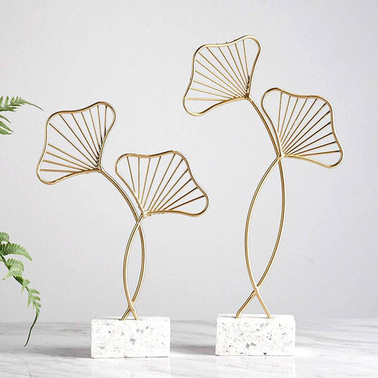 Iron Terrazzo Leaf Style Table Top Decoration Golden Ginkgo Leaf