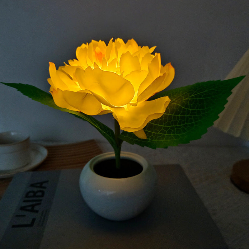 Rechargeable Led Peony Flower Small Night Lamp Indoor Ambience Light Bedside Warm