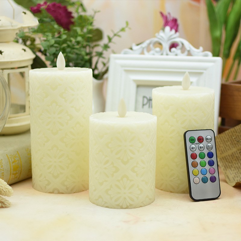 LED Hollow Pattern 18-key Remote Control Electronic Candle Decoration Lamp