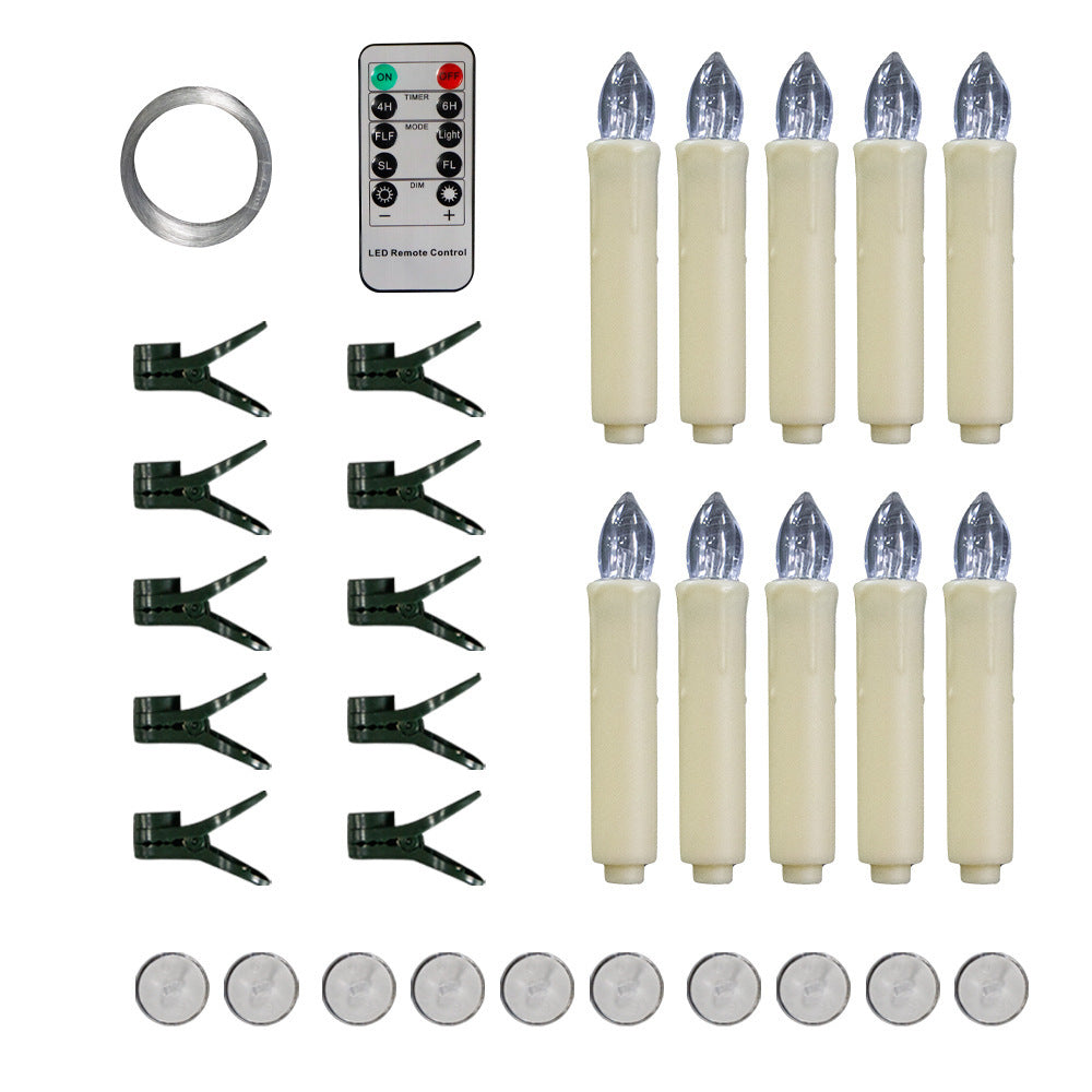 Christmas Tree Decorative Band Clip Long Brush Holder LED Candle Light Timing Remote Control Electronic Candle Set