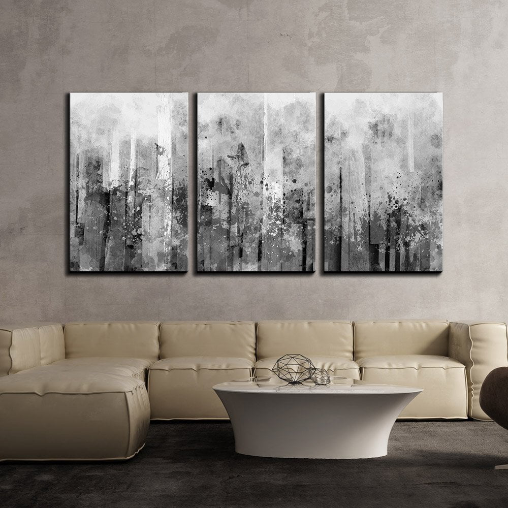 3 Piece Canvas Wall Art - Abstract Black and White Splash Artwork