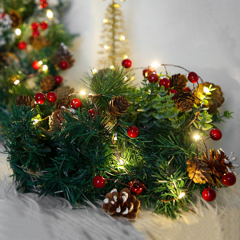 LED fairy lights with pine cones and pine needles for indoor decor
