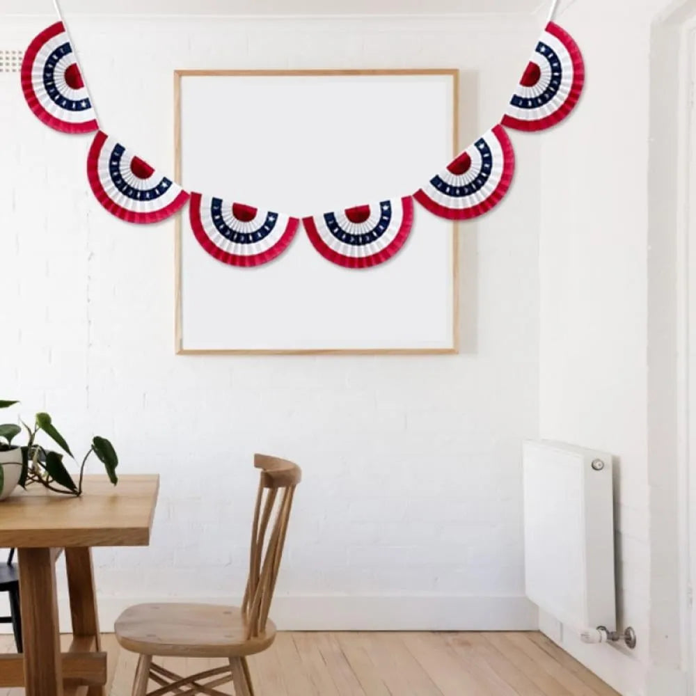 Red Blue White 4th July Circle Garlands Independence Day Stripe Banner Patriotic Party Decorations Memorial Day Flag Decorations