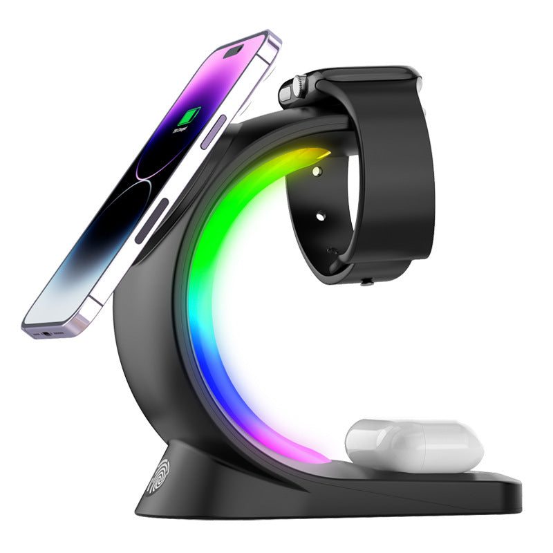 Splendas 4 in 1 magnetic wireless charger station with iPhone placed on charging pad