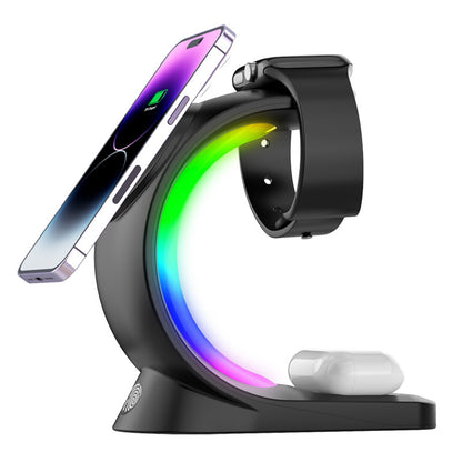 Splendas 4 in 1 magnetic wireless charger station with iPhone placed on charging pad