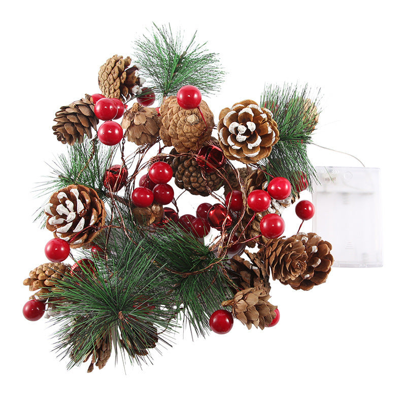 Festive pine cone and berry LED string lights for Christmas
