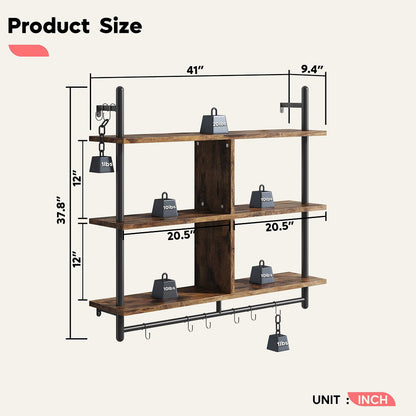 41" Floating Shelf with 4 Cube Display Shelf Wall