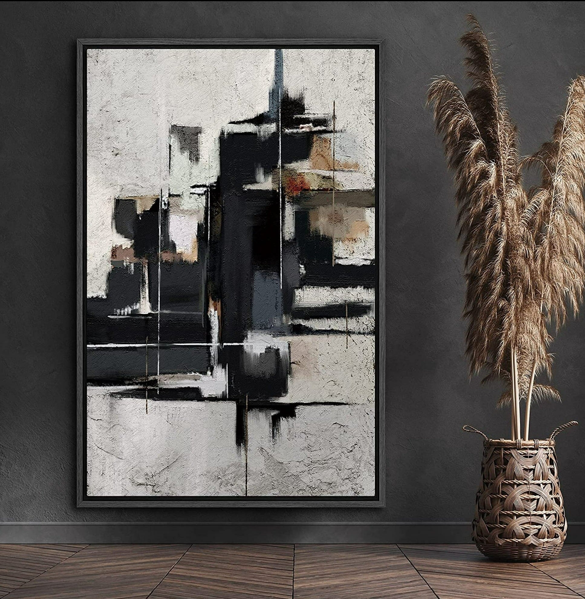 Framed Canvas Print Wall Art - Abstract Shapes Illustrations