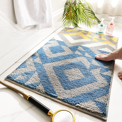 Underside of the absorbent bath mat showing textured non slip backing on bathroom tile
