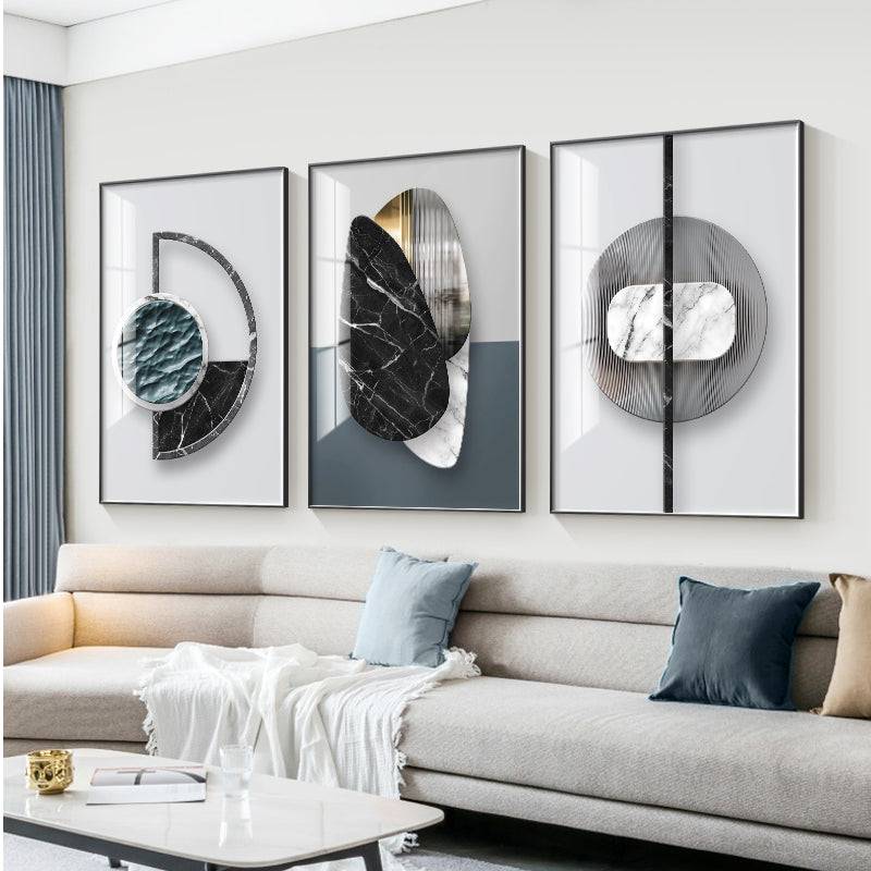 Abstract geometric canvas poster in living room setting