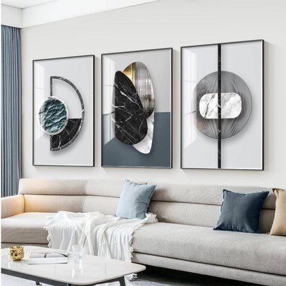 Abstract geometric canvas poster in living room setting