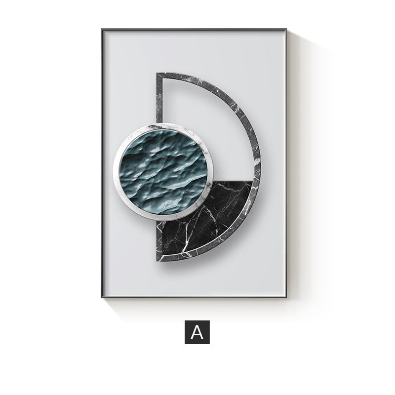 Abstract geometric canvas poster with marble moon design
