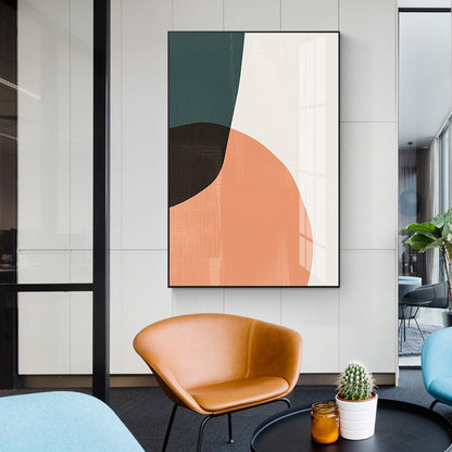 Abstract geometry canvas wall art hanging above furniture
