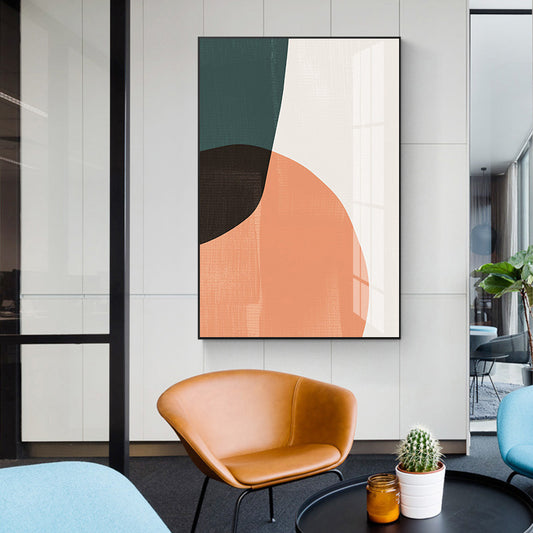 Abstract geometry canvas wall art hanging above furniture