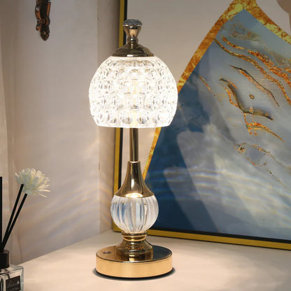 Acrylic crystal touch table lamp mushroom shape gold base in bedroom setting