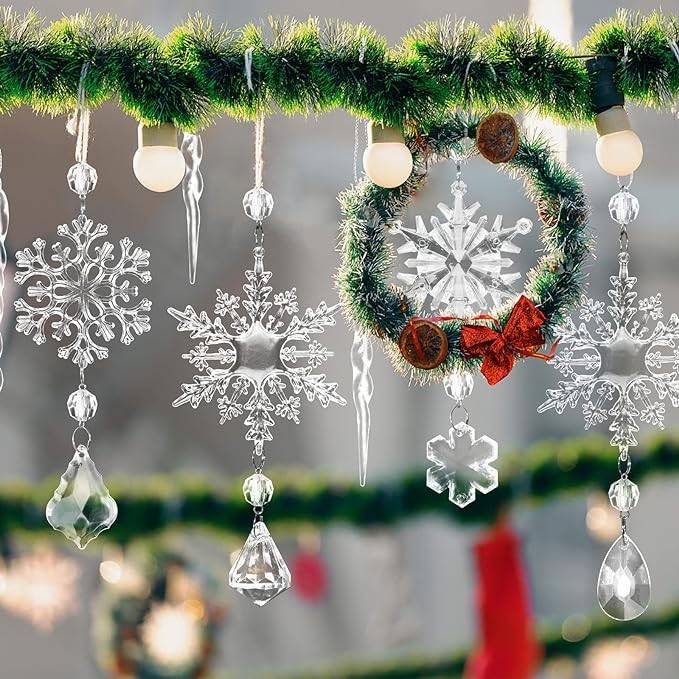 Acrylic ice cones used on Christmas wreath display