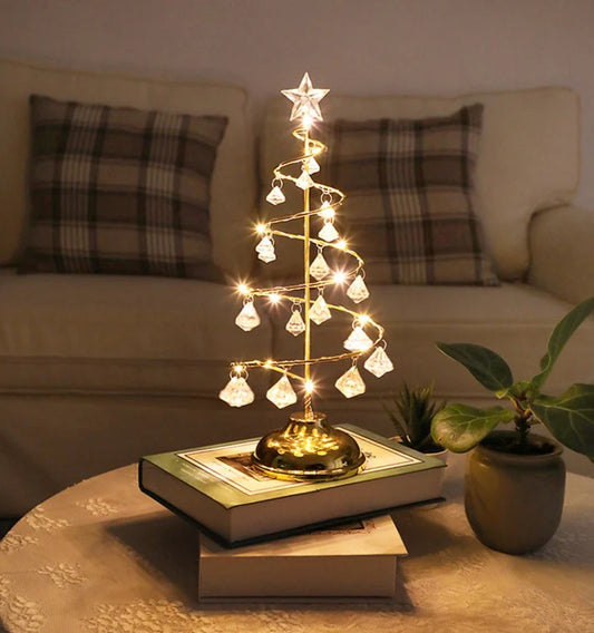 Acrylic table lamp with diamond crystal design in gold