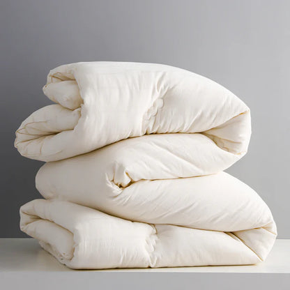 All season comforter soy fiber cotton outer natural white stacked