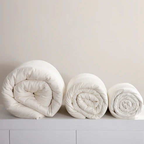All season comforter soy fiber fill flat lay natural white