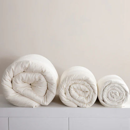 All season comforter soy fiber fill flat lay natural white