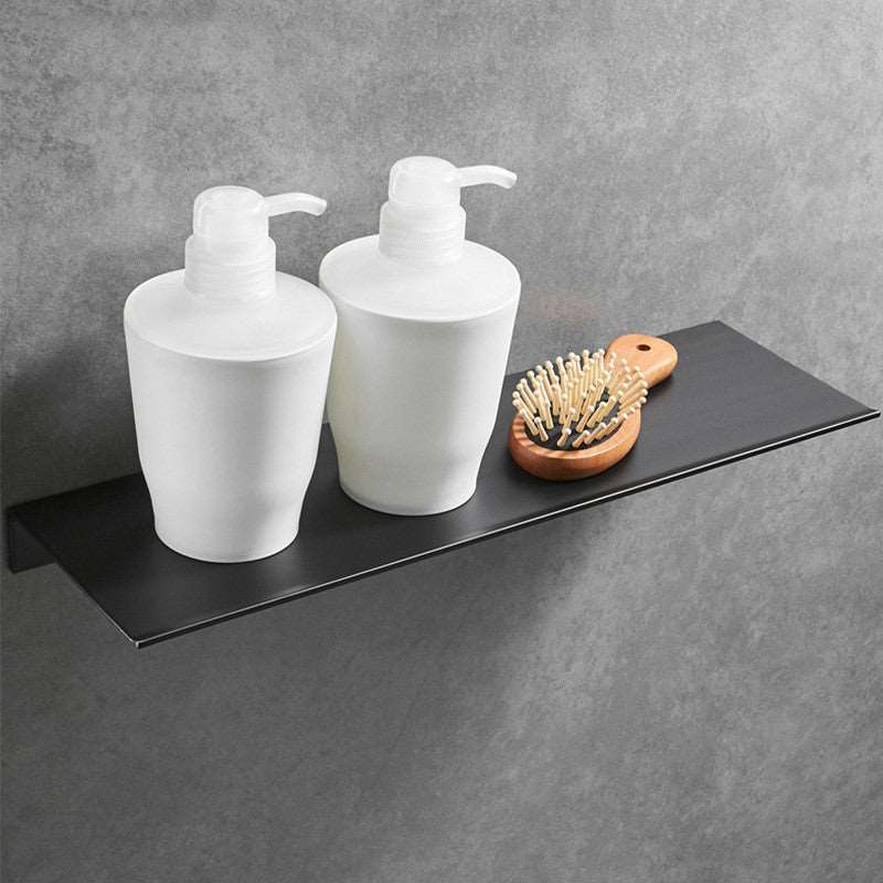 White aluminum wall mount tray shelf with bottles