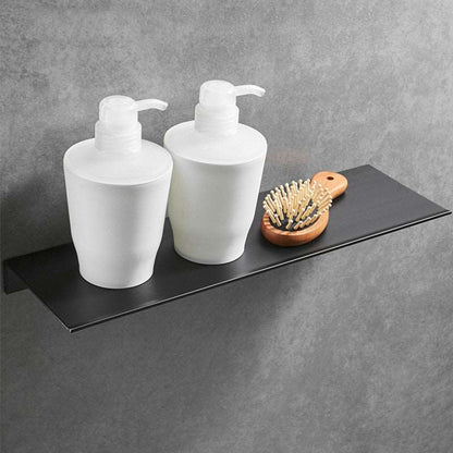White aluminum wall mount tray shelf with bottles