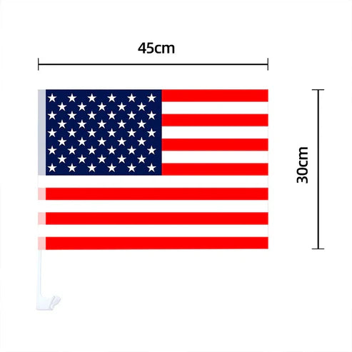 American flag decoration mounted on truck window