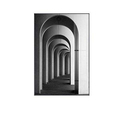 Black and white art pavilion canvas painting with arch corridor