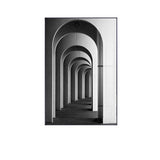 Black and white art pavilion canvas painting with arch corridor