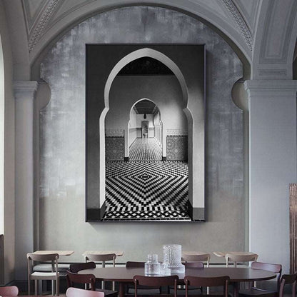Style B art pavilion canvas painting with arch corridor detail