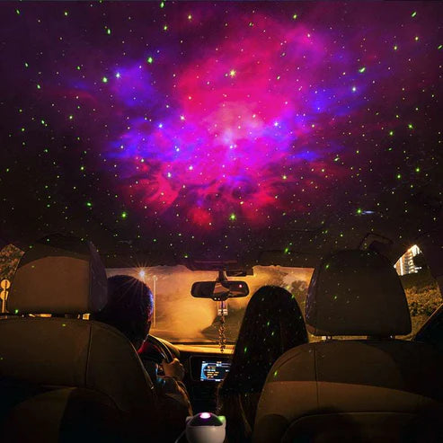 Astronaut galaxy projector lamp illuminating bedroom with stars