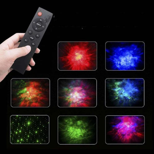 Astronaut galaxy projector lamp with red and pink glow
