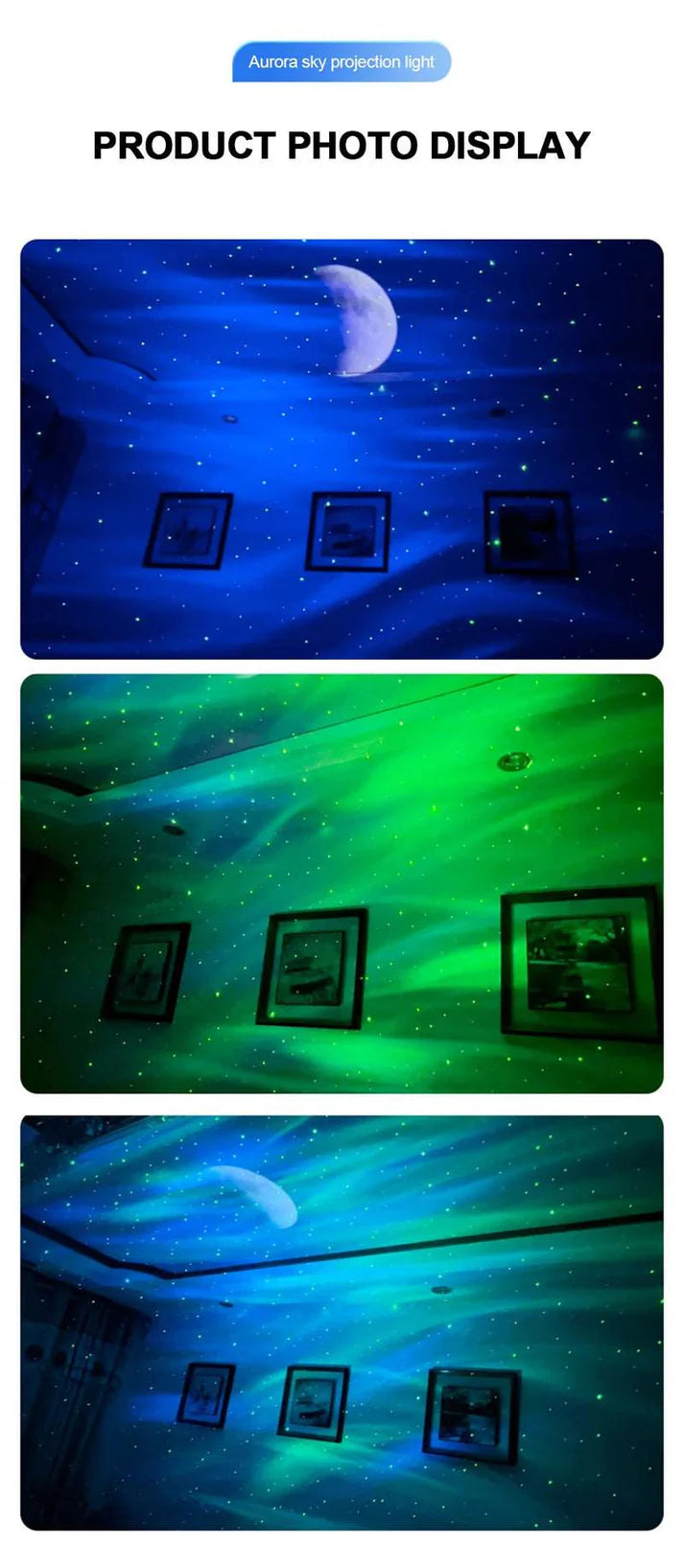 Aurora projector glowing blue light from device base