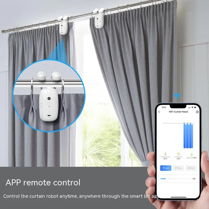 Automatic curtain robot mounted on roman rod rail