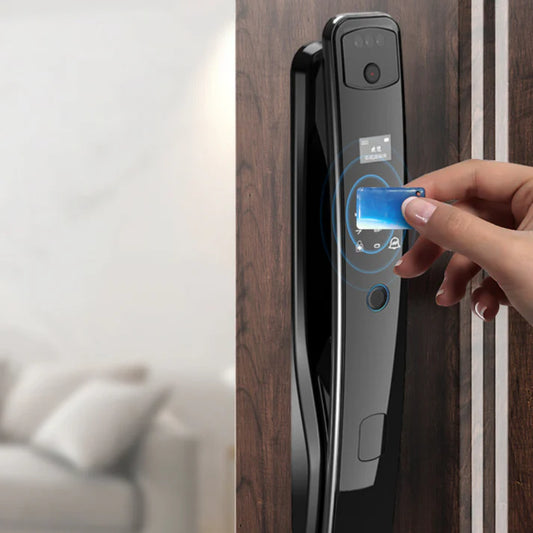 Automatic fingerprint smart lock installed on front door