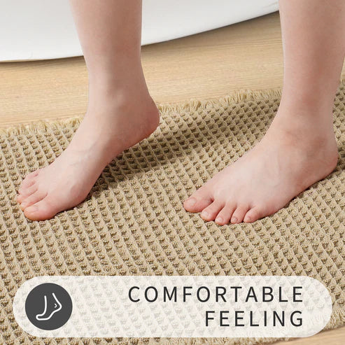 Close-up of soft waffle weave microfiber bath mat surface texture