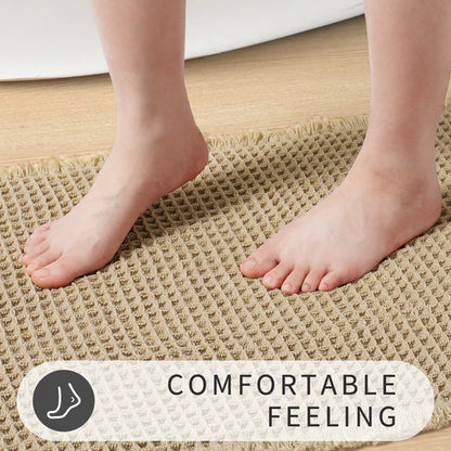 Close-up of soft waffle weave microfiber bath mat surface texture