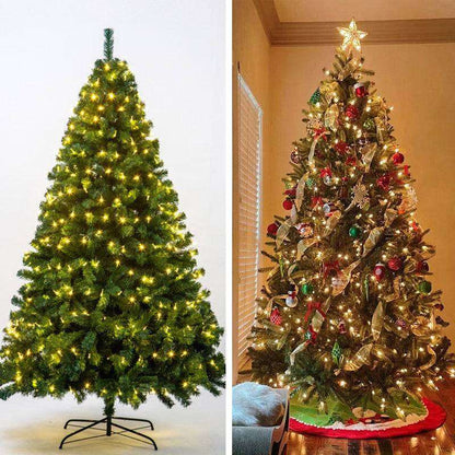 7FT Pre-lit Artificial Christmas Tree Premium Spruce Hinged Xmas Tree with LED Lights & Metal Stand for Indoor Use