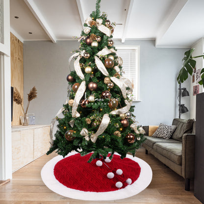 White Pompon Knitted Christmas Tree Skirt Bottom Apron Shawl