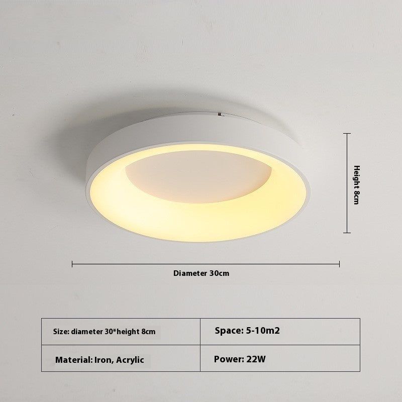 Side profile view of the flush mount bedroom ceiling lamp showing slim low ceiling clearance
