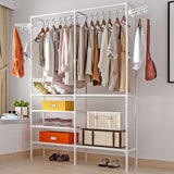 White stainless steel bedroom storage clothes rack with shelves