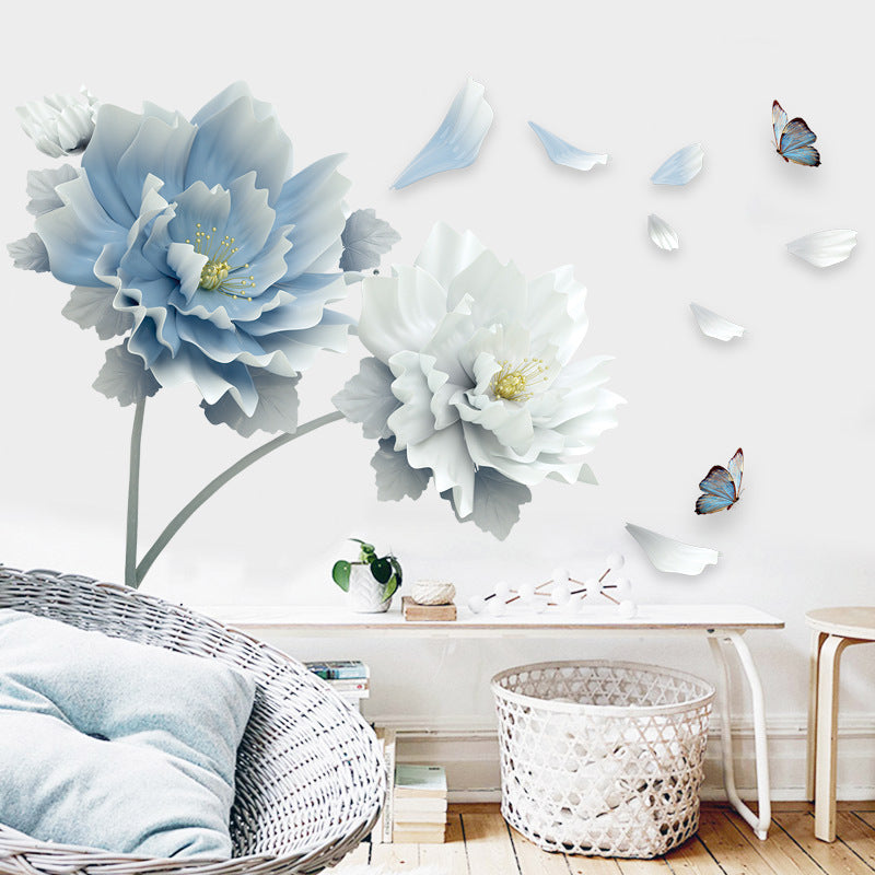 Blue floral PVC wall sticker different room angle view