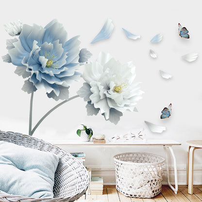 Blue floral PVC wall sticker different room angle view